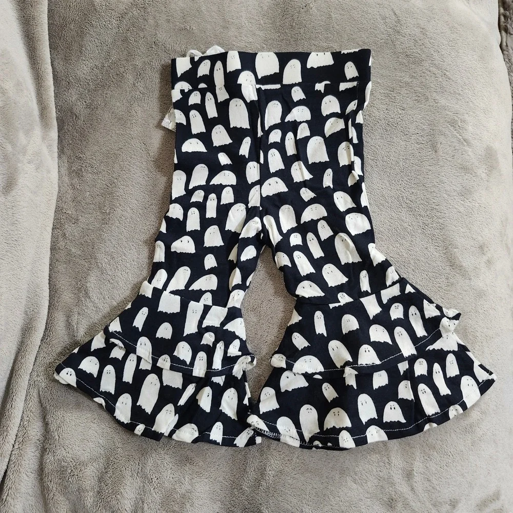 Kate Quinn Baby Ghost Halloween Drop Waist Tee Anne Bell Bottom Pants Set 6-12M